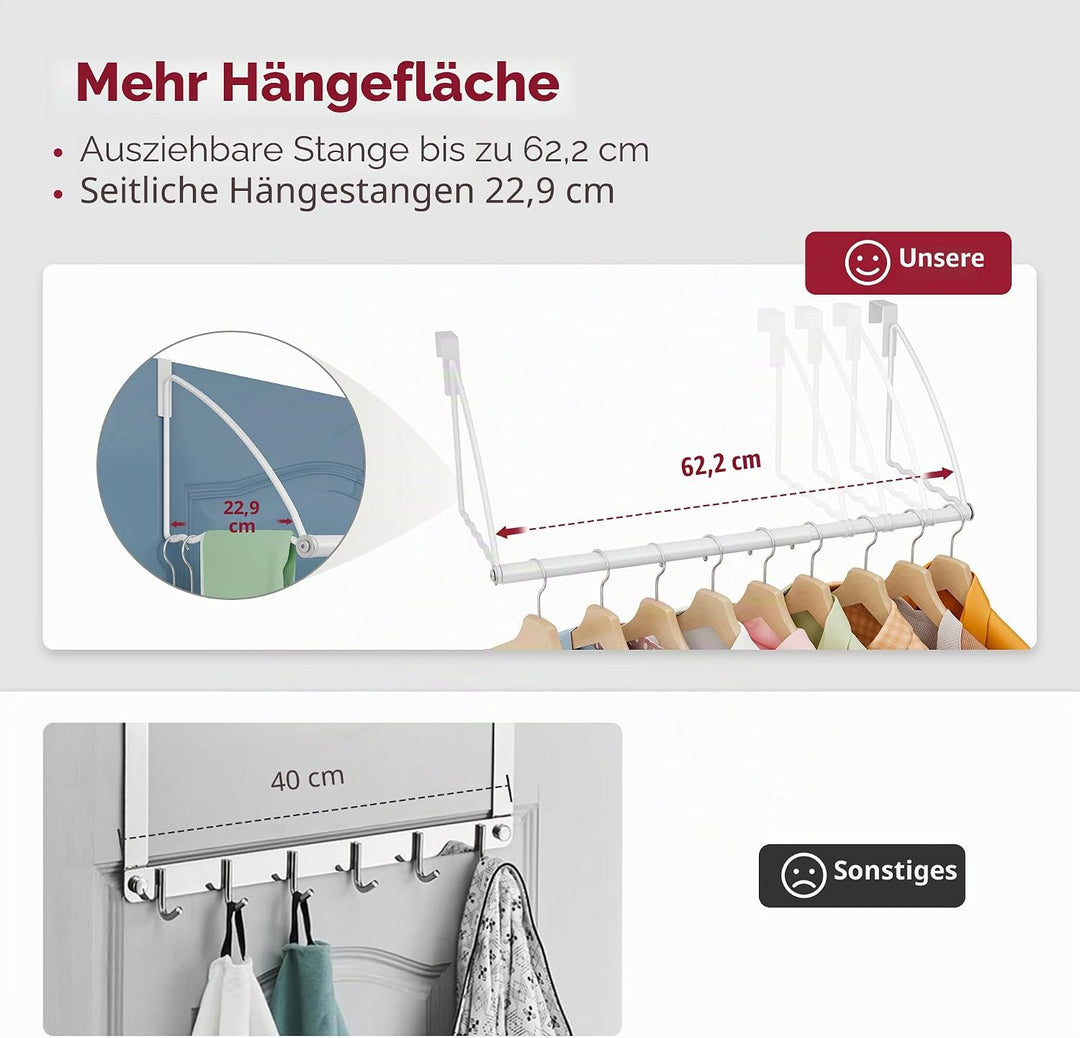 Tajsoon Türüberhängendes Kleiderbügelregal, Verstellbar & Erweiterbar, für Handtücher und Mäntel, Ha