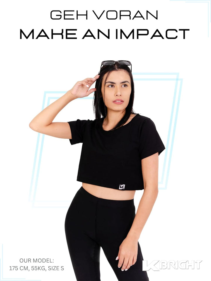 K-BRIGHT Damen Crop Top Kurzarm Basic Nachhaltig Bio Baumwolle Freizeit Sportoberteil Essential Shir