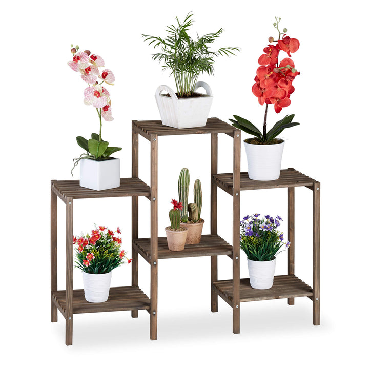 Relaxdays Blumentreppe Holz, Shabby, Innenbereich, Wohnzimmer, Pflanzenregal stehend, 6 Ablagen, HBT