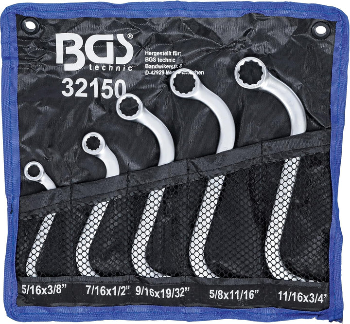 BGS 32150 | S-Form Doppel-Ringschlüssel-Satz | Zollgrössen | SW 3/8" - 3/4" | 5-tlg., Zollgrössen |