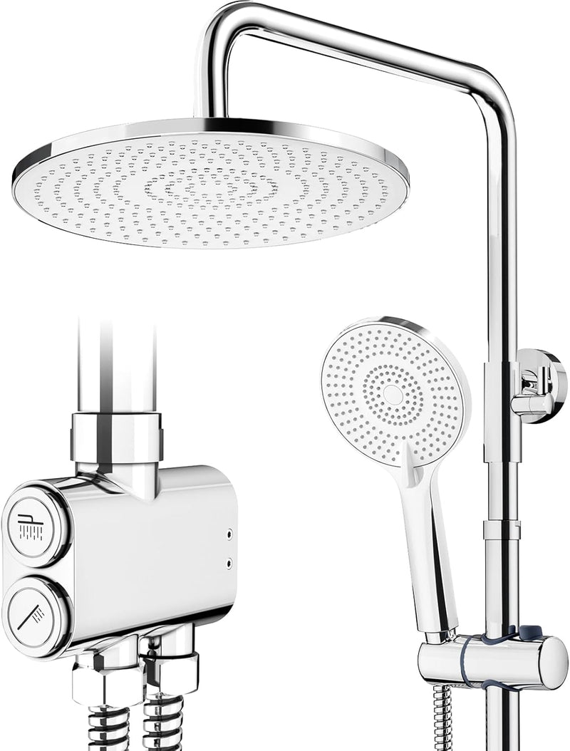 Rainsworth Duschsystem ohne Armatur Chrom - 25cm Rund Regendusch Dusche Set, Duschgarnitur mit Umste