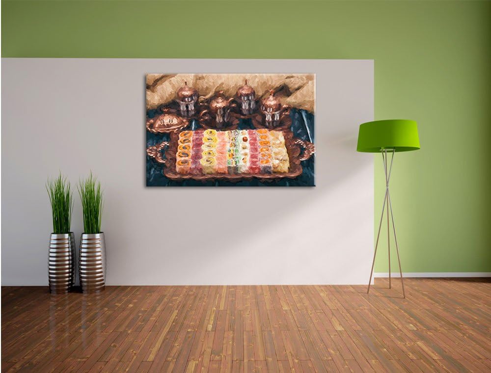 Pixxprint türkische Desserts / 100x70cm Leinwandbild bespannt auf Holzrahmen/Wandbild Kunstdruck Dek