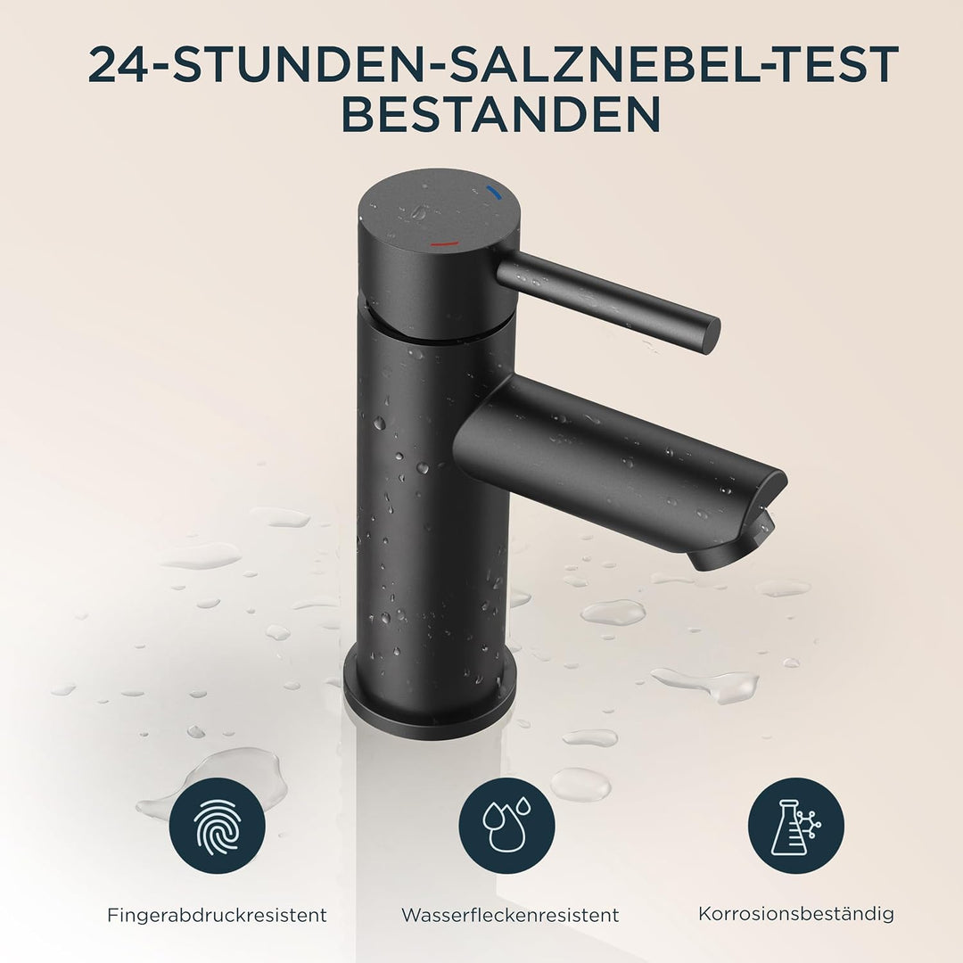 FORIOUS® Wasserhahn Bad Schwarz, Waschbeckenarmatur mit Auslaufhöhe 85MM | Edelstahl Einhebel-Mischb