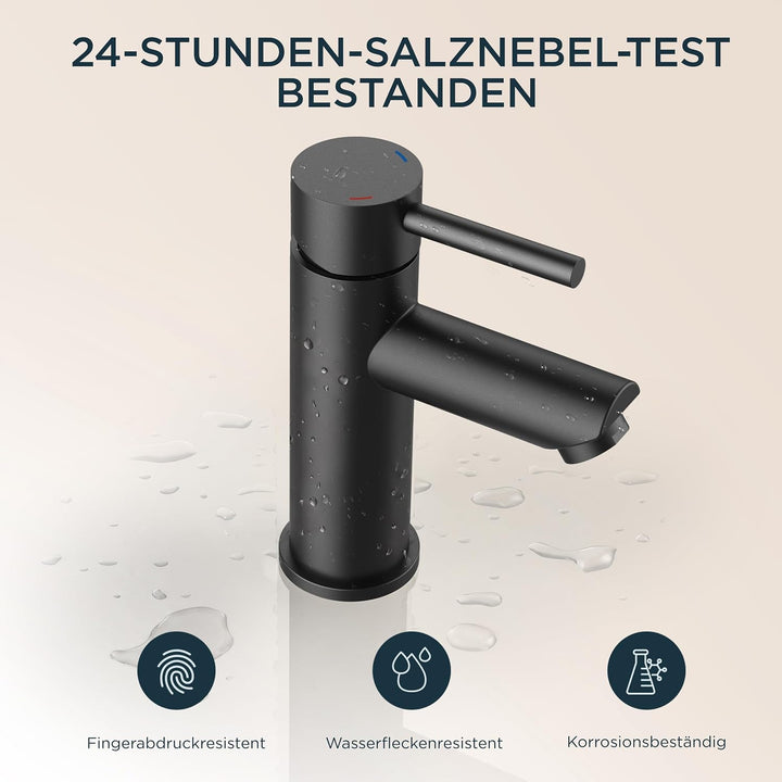 FORIOUS® Wasserhahn Bad Schwarz, Waschbeckenarmatur mit Auslaufhöhe 85MM | Edelstahl Einhebel-Mischb