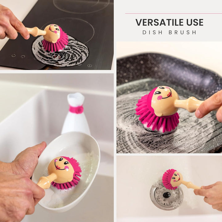 VIGAR Dolls April robuste Spülbürste mit Ständer, ABS, Nylon, Silikon Weiss Rosa April, Weiss Rosa A