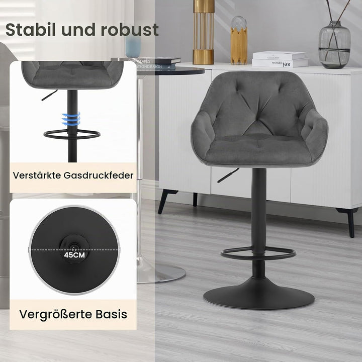 WOLTU Barhocker 2er Set, Barstuhl höhenverstellbar drehbar, Drehstuhl mit Samtbezug, Hocker mit Arml