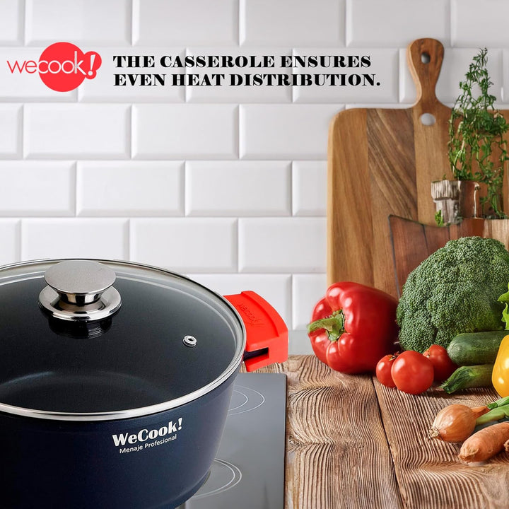 WECOOK! Ecostone Hoher Kochtopf 24 cm Induktion mit Glasdeckel, Antihaftbeschichtung XTRA DUPONT Öko