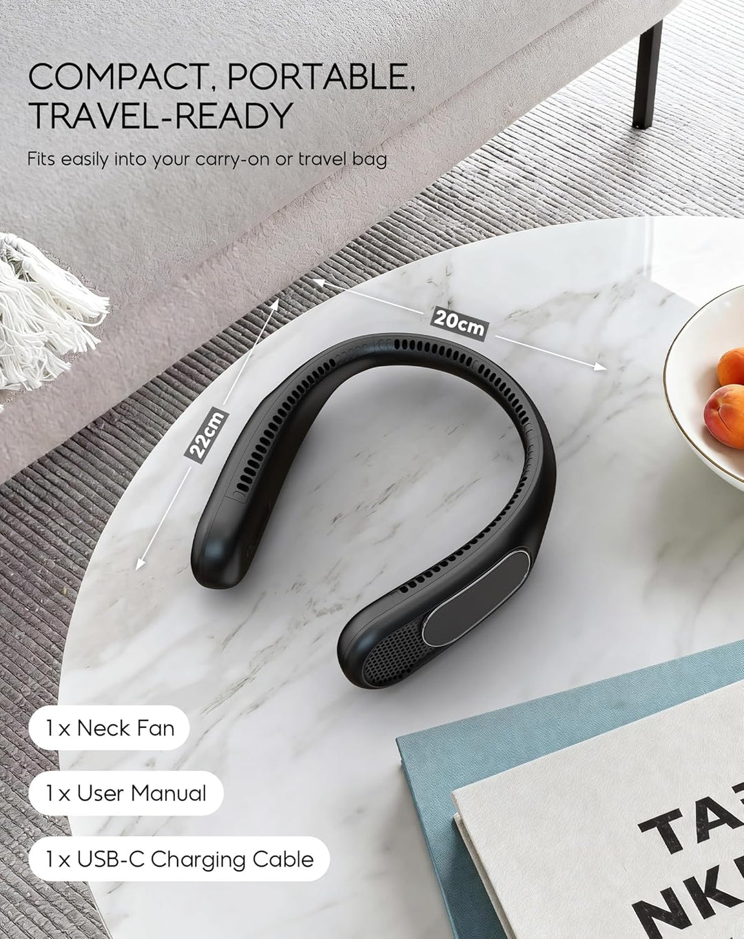 anysun Nackenventilator, USB Ventilator mit 66 Luftauslässe, 360° Luftstrom, 4 Stufen, 6000mAh USB W