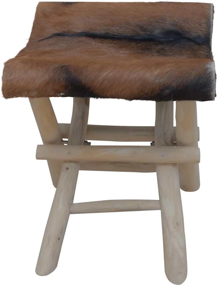 vidaXL Klapphocker Ziegenleder und Massivholz Teak