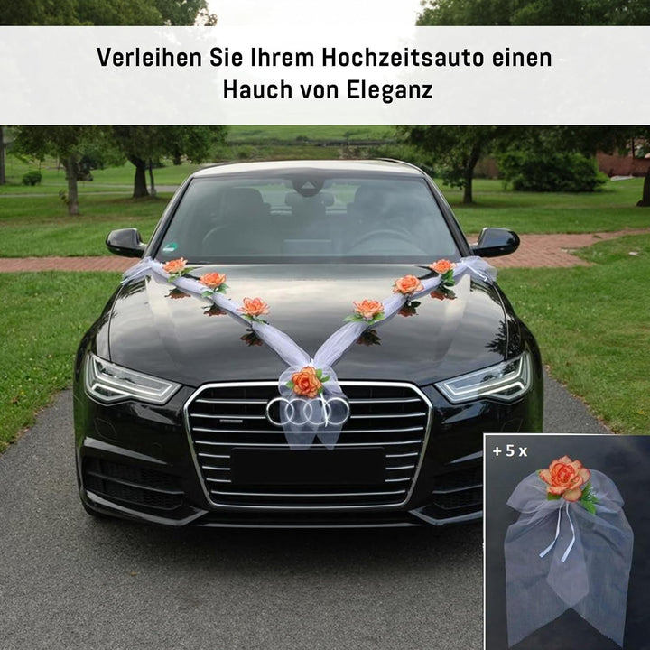 Organza M + Schleife Auto Schmuck Braut Paar Rose Deko Dekoration Autoschmuck Hochzeit Car Auto Wedd