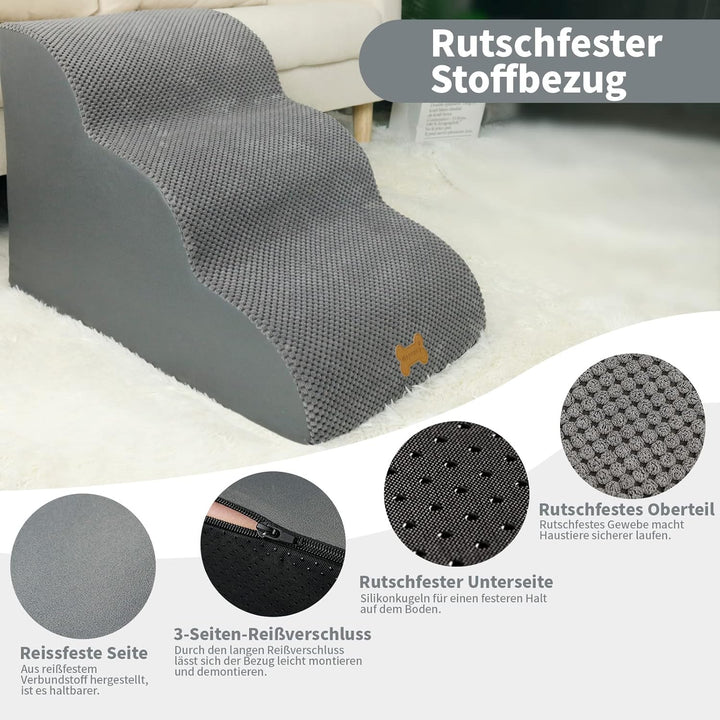 Nepfaivy Hundetreppe für Kleine Hunde 3-Stufig, Haustiertreppe für Bett und Sofa aus Hochdichtem Sch
