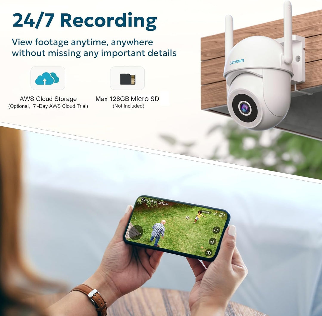 litokam Überwachungskamera Aussen, 4MP WLAN Kamera Outdoor mit Bewegungserkennung, Zwei-Wege-Audio,