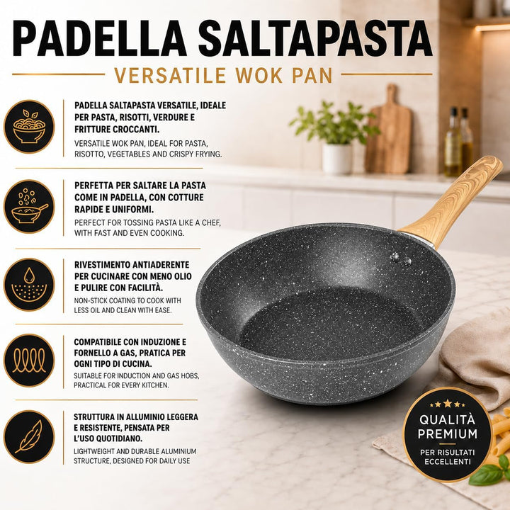 IPEA Antihaft-Pfanne für Nudeln und Frittieren – Induktion und Gasherd – 22 cm – Wok – Antihaft-Pfan