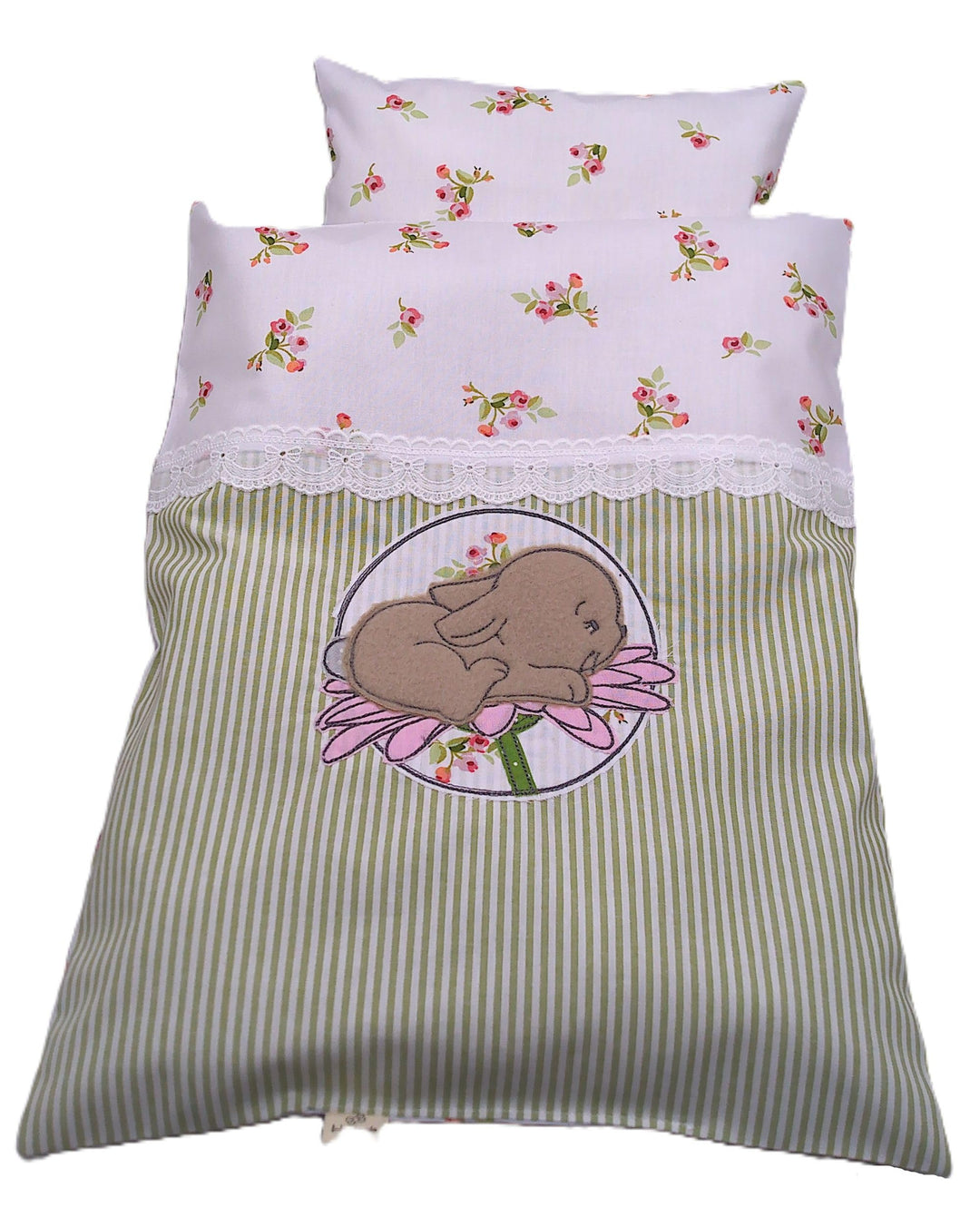 Puppenbettwäsche rosé Rosen`Serie Jolie`, verschiedene Modelle für Puppenbett, Puppenwagen Decke 40h