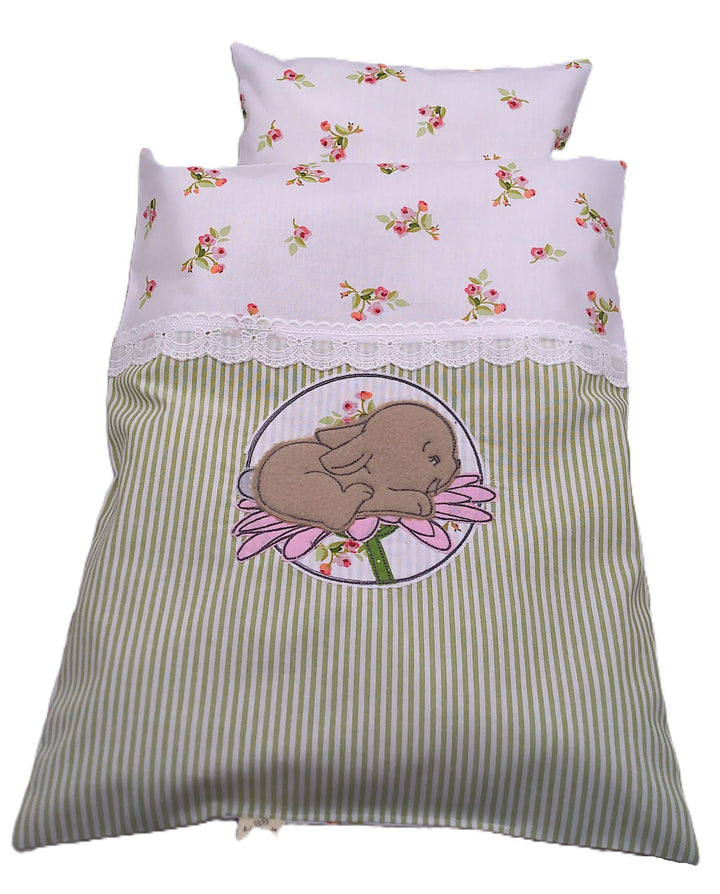 Puppenbettwäsche rosé Rosen`Serie Jolie`, verschiedene Modelle für Puppenbett, Puppenwagen Decke 40h