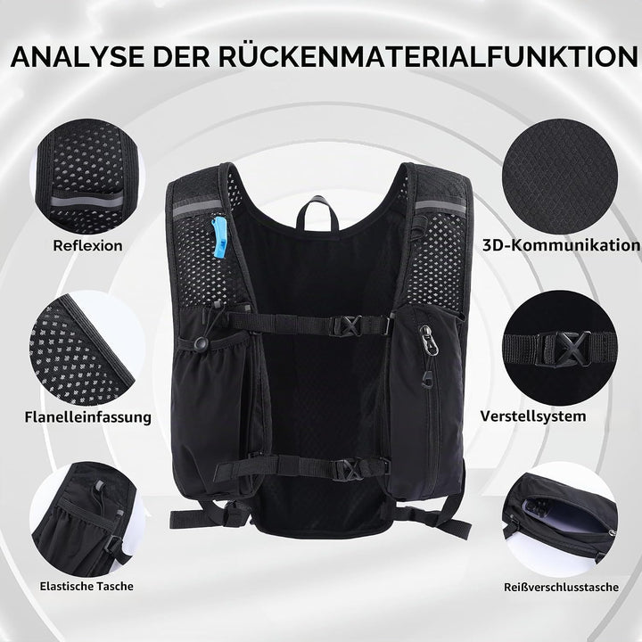 DNFUN Laufweste Damen Herren,verstellbare Trinkweste mit 1.5L Trinkflasche,5L Running Vest Trinkruck