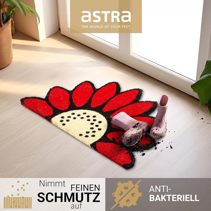 Fussmatte Kokos - Rutschfeste Türmatte Blume rot 2er Set 40x60cm (Halbkreis) Blume Rot 2er Set - 40