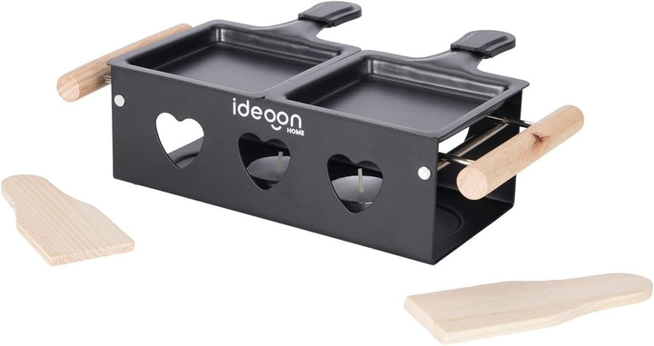 ideoon Raclette-Teelicht für 2 Personen, Raclette Set ohne Strom inkl. Teelichtern und Schaber, Meta