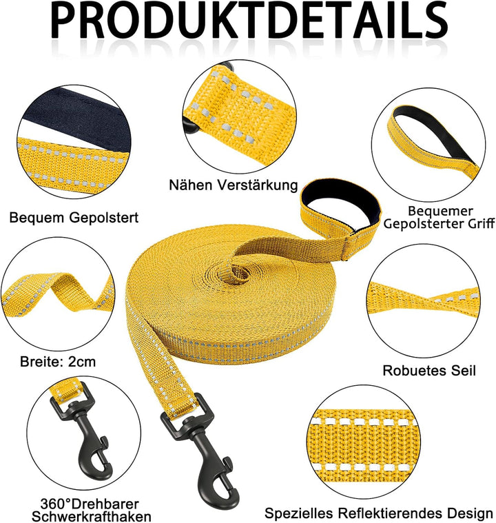 Demigreat Schleppleine für Hunde, 3m / 5m / 10m / 15m / 20m Robuste Lange Hundeleine Reflektierend T