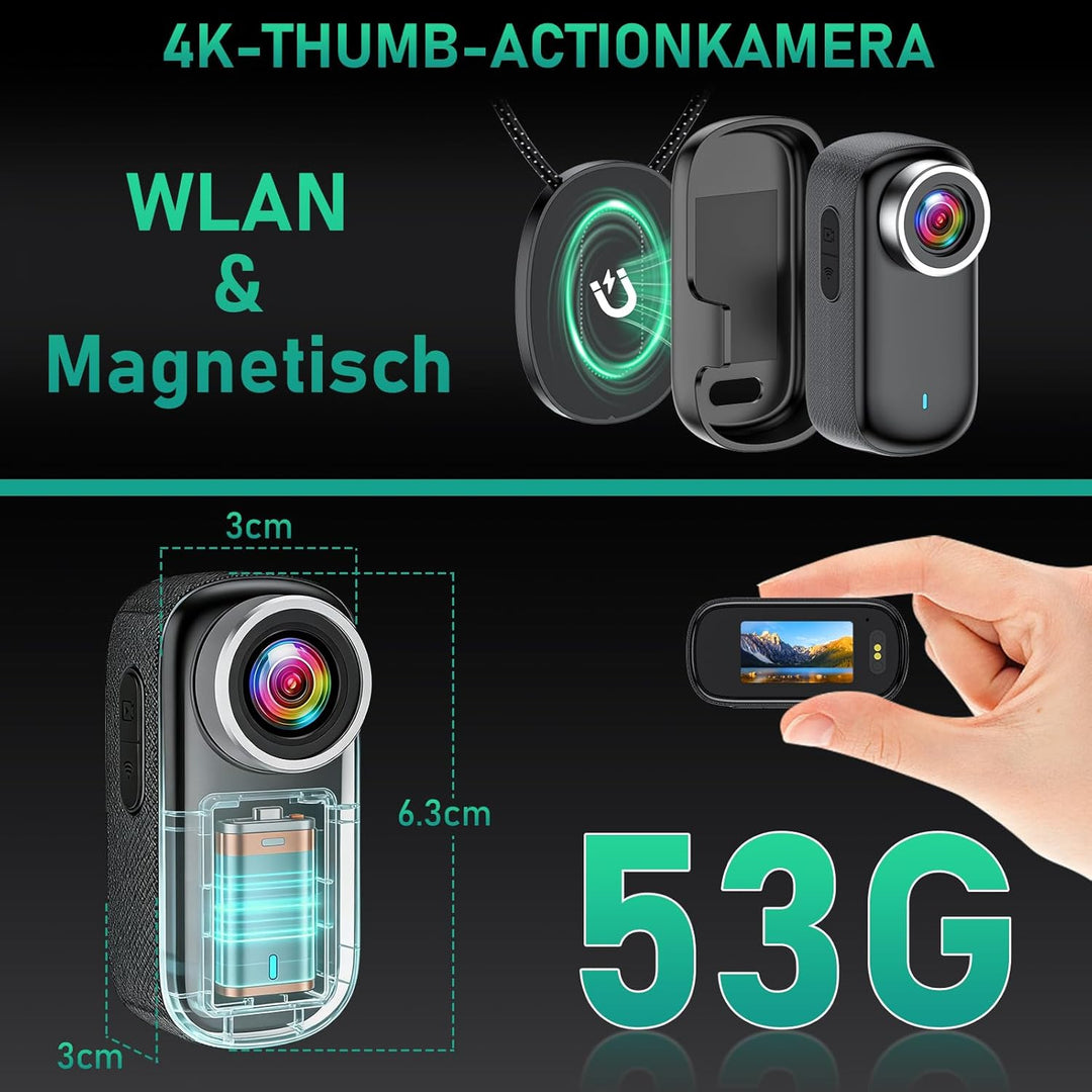 Action Kamera WiFi 4K, Wasserdicht Mini Action Helmkamera, 150° WiFi Sport Actionkamera mit 1,47-Zol