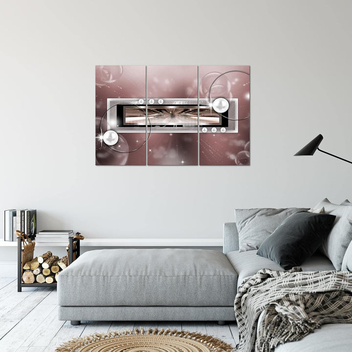 Runa Art Wandbilder Abstrakt Bild XXL Wohnzimmer Schlafzimmer Grau Rosa Perlen 120 x 80 cm 3 Teilig