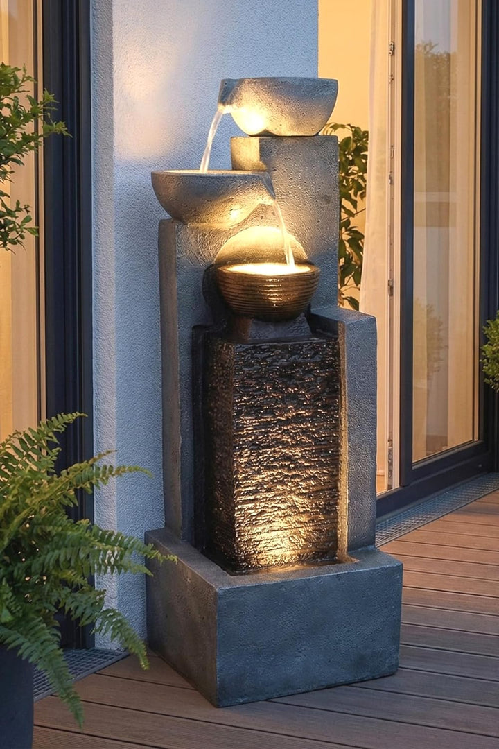 Grosser Gartenbrunnen mit LED Beleuchtung Springbrunnen Kaskade Wasserspiel Gartendekoration