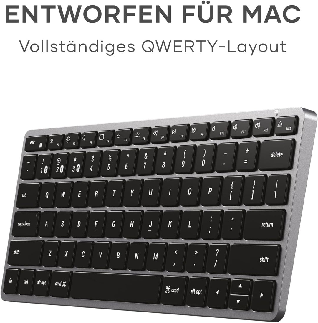 SATECHI Slim X1 Bluetooth Tastatur, 𝗤𝗪𝗘𝗥𝗧𝗬-𝗟𝗮𝘆𝗼𝘂𝘁, Hintergrundbeleuchtung, kompatibel mit vielen Ger