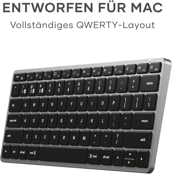 SATECHI Slim X1 Bluetooth Tastatur, 𝗤𝗪𝗘𝗥𝗧𝗬-𝗟𝗮𝘆𝗼𝘂𝘁, Hintergrundbeleuchtung, kompatibel mit vielen Ger