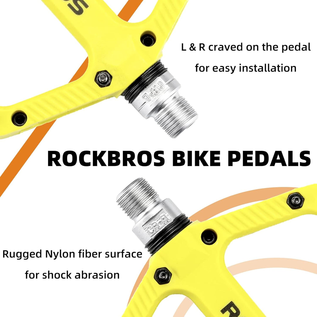 ROCKBROS Fahrradpedale Nylon Composite Flatpedale 9/16 MTB Pedale 3 Bearing rutschfest Wasserdicht A