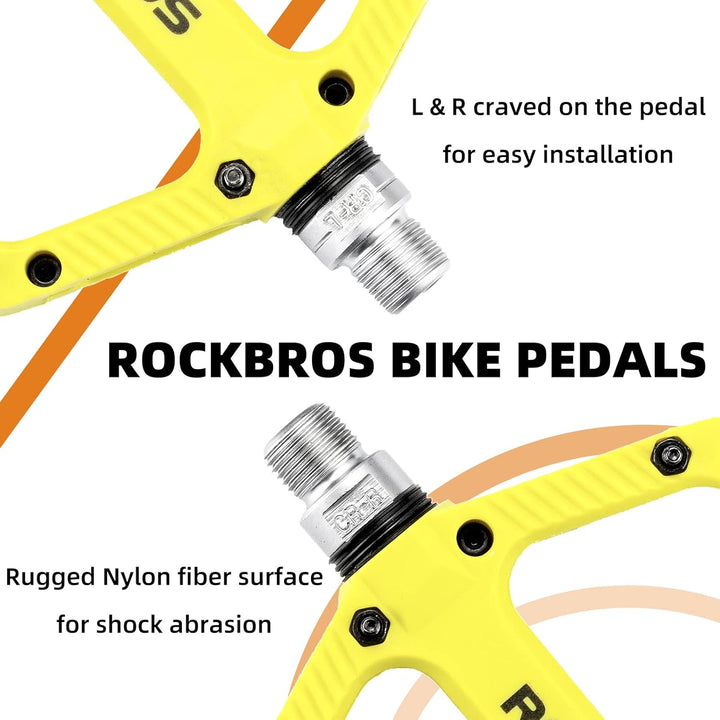 ROCKBROS Fahrradpedale Nylon Composite Flatpedale 9/16 MTB Pedale 3 Bearing rutschfest Wasserdicht A