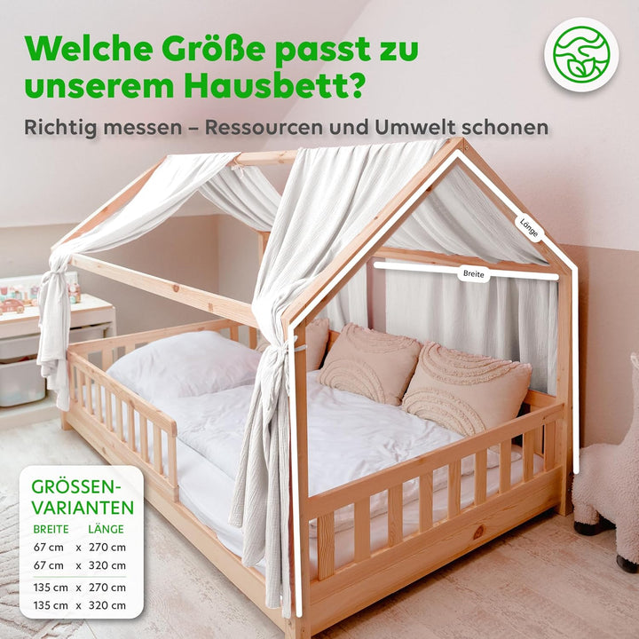 Hausbett Himmel [in 12 Farben] Betthimmel Hausbett aus 100% Baumwolle Musselin - Stoffhimmel für Hau