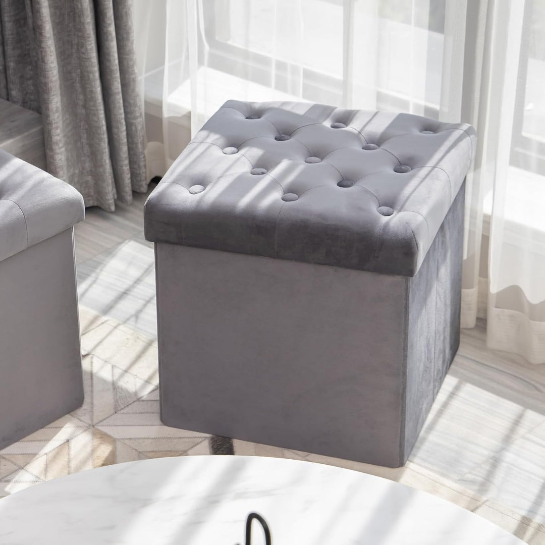 Bonlife Faltbarer Sitztruhe mit Stauraum,Samt Sitzwürfel Couch Hocker,Aufbewahrungsbox mit Deckel,Fu