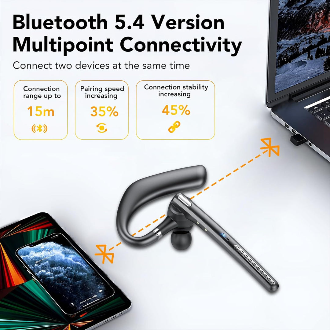 Bluetooth Headset V5.4, 100 Std Freisprecheinrichtung Wireless Headset mit LED-Ladebox, ENC Dual Ger