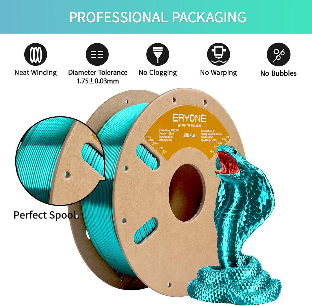 ERYONE Silk PLA Filament 1.75 mm, 3D Drucker Filament PLA Silk,+/- 0.03 mm, 1 kg/Spule, Seiden PLA L