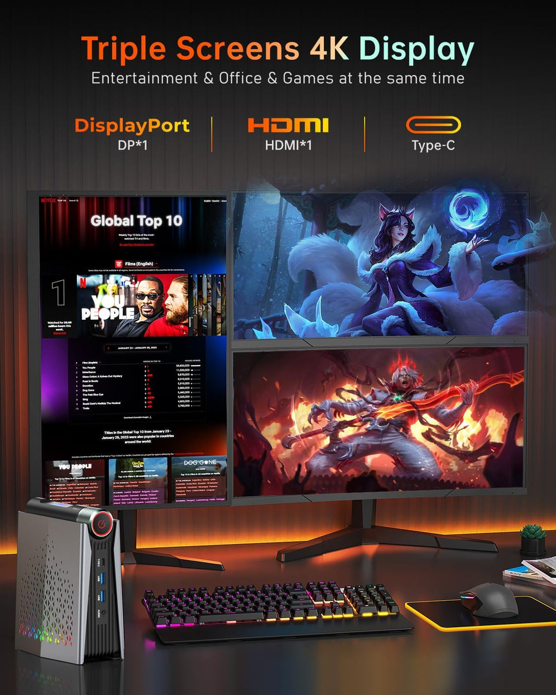ACEMAGICIAN RGB Mini PC Gaming AMD Ryzen 9 6900HX (8C/16T,bis zu 4,9 GHz), 16GB DDR5 512GB NVME PCIe