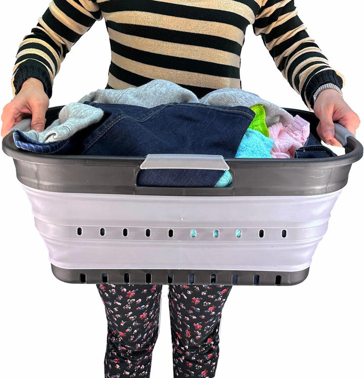 SAMMART 21L Super Mini Zusammenklappbarer Kunststoffkorb mit 3 Griffen – Faltbarer Pop-Up-Aufbewahru