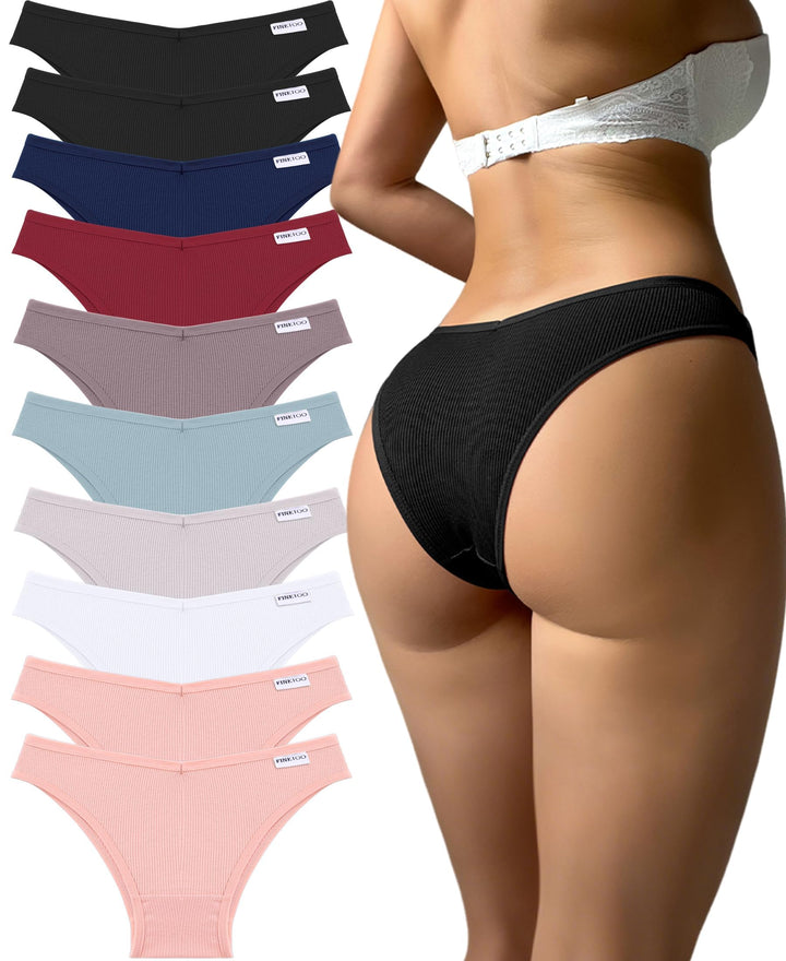 FINETOO 10er Damen Brazilian Slip Bikini Set Sexy Mädchen Baumwoll Unterwäsche Unterhosen Bequem Des
