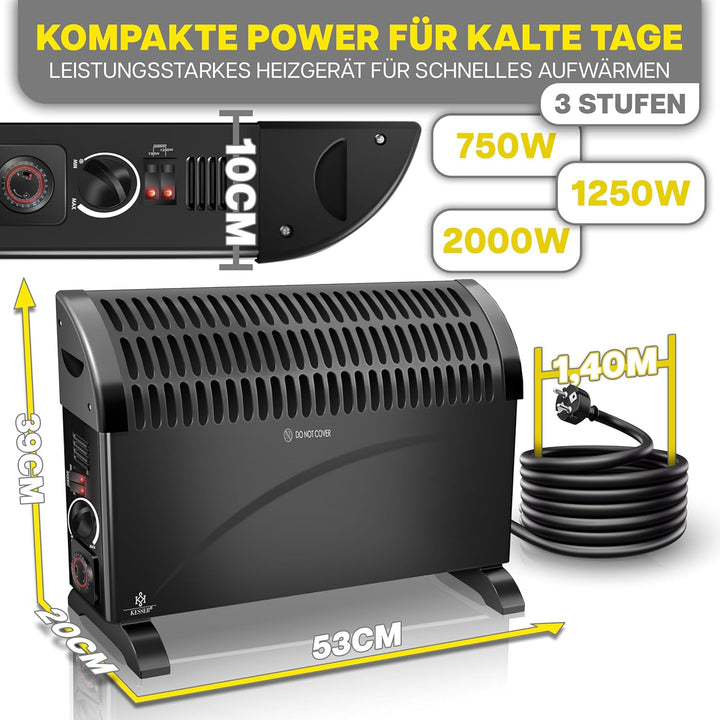 KESSER Konvektor 2000 Watt Heizgerät, 24h Timer | mit Frostwächter | stufenlose Thermosteuerung | Tu