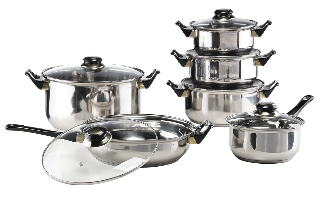 Haushalt International Edelstahl Kochtopf Set (12-teilig) - Töpfe Set mit 5 Töpfen inkl. Deckel + Pf