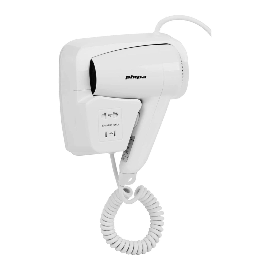 Physa Wandhaartrockner Hotel Weiss Hotelfön SICCO Haarfön Wand Haartrockner (1.200 W (ECO), max. 58