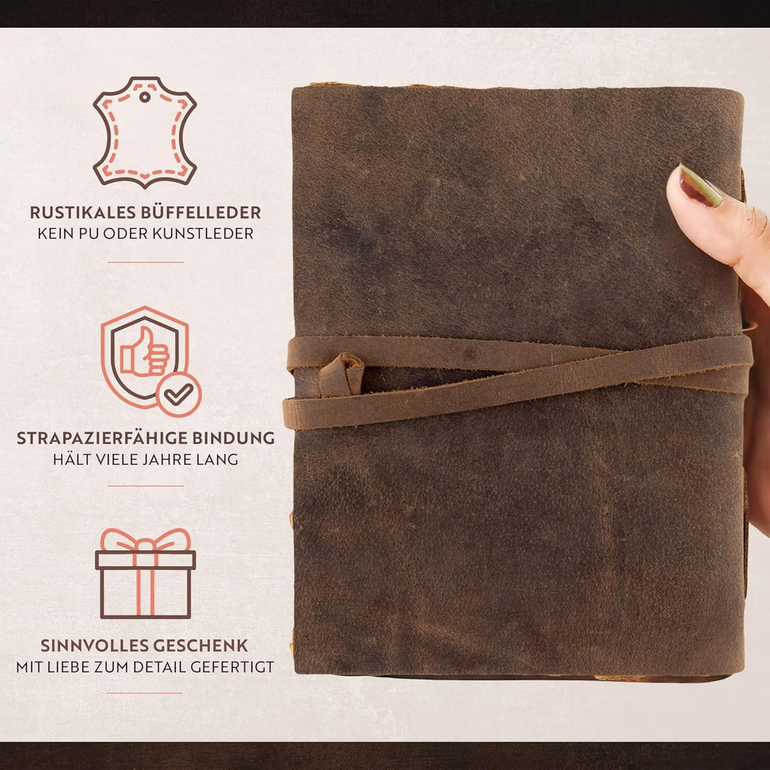 moonster Vintage Leder Notizbuch - 240 Seiten Holzfreies Baumwoll-Büttenpapier - Handgefertigtes Vin