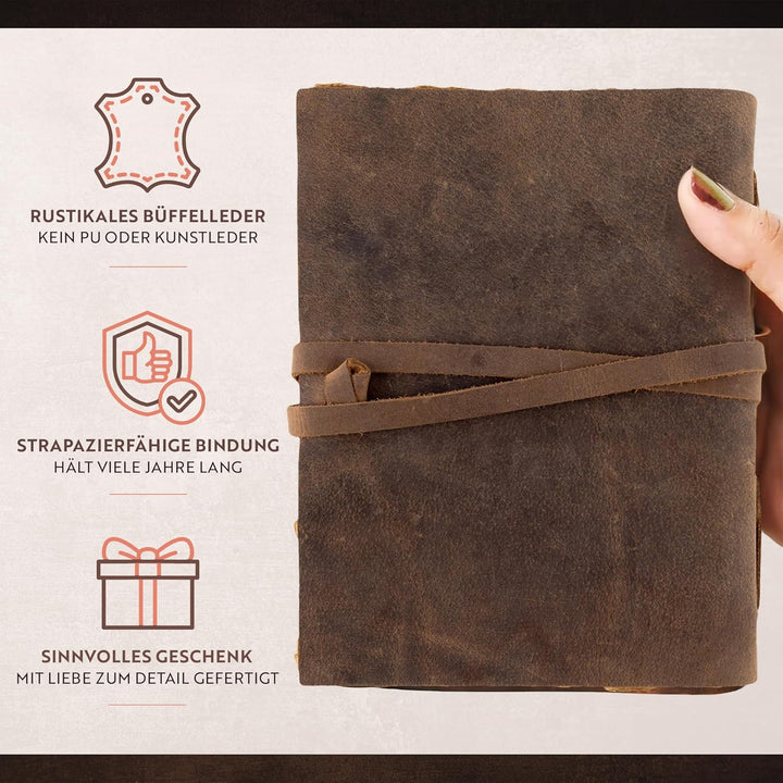 moonster Vintage Leder Notizbuch - 240 Seiten Holzfreies Baumwoll-Büttenpapier - Handgefertigtes Vin