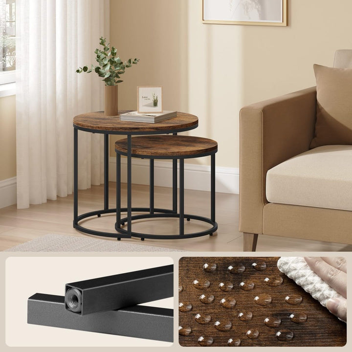 NMK HOME Couchtisch Holz Rund 2er Set 43/53 cm - Runder Couch Tisch - Industrielle Satztische Rustik