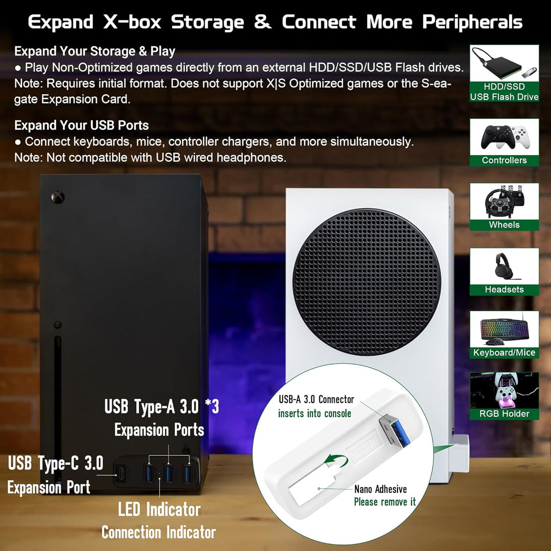 3.0 USB-Hub für Xbox Series X & S, Joso 4-Port-USB-Erweiterung mit Typ-C, kompatibel mit Xbox Series