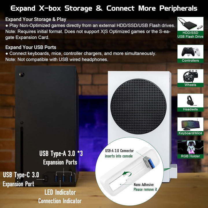 3.0 USB-Hub für Xbox Series X & S, Joso 4-Port-USB-Erweiterung mit Typ-C, kompatibel mit Xbox Series