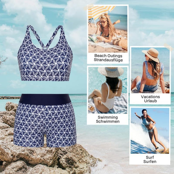 Hanna Nikole Tankini Damen Sportlich Grosse Grössen Dreiteilig Tank Aushöhlen Oberteil mit Boyshorts