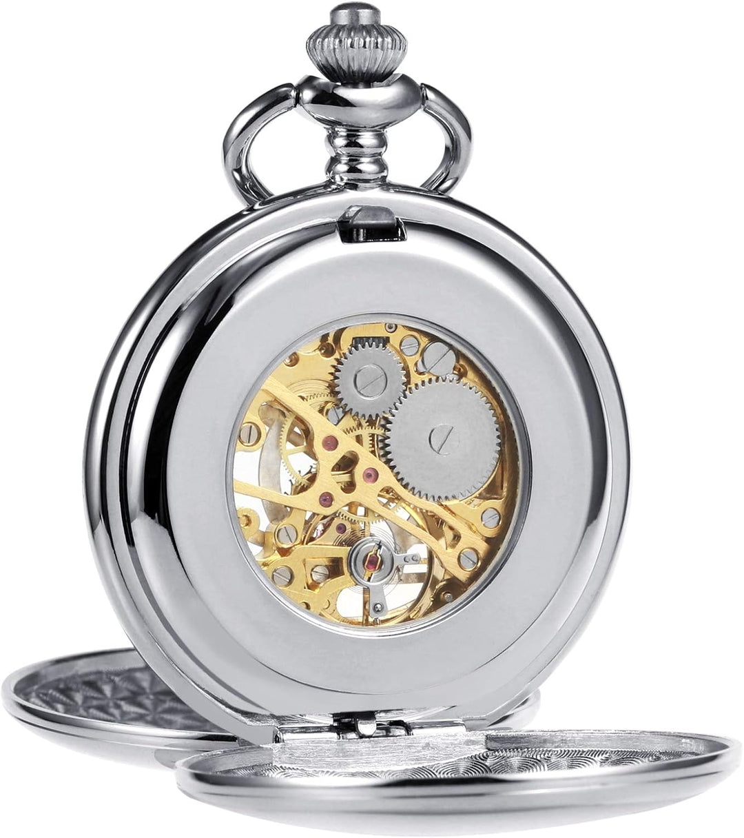TREEWETO Taschenuhr Unisex Taschenuhr mit Kette Analog Mechanisch Handaufzug Doppelscharnier Antik R