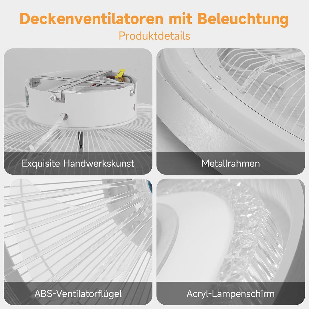 LED Deckenventilator mit Beleuchtung, deckenleuchte mit ventilator und Führungsradventilator, 3 Farb