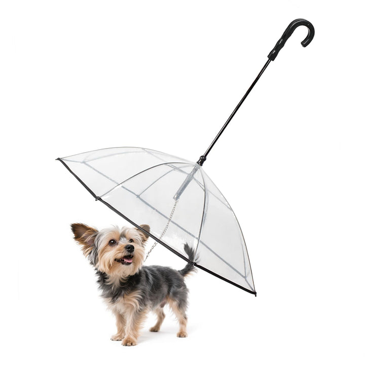 PETLESO Klarer Hunde Regenschirm mit Leine für Spaziergänge im Freien bei Schnee oder Regen