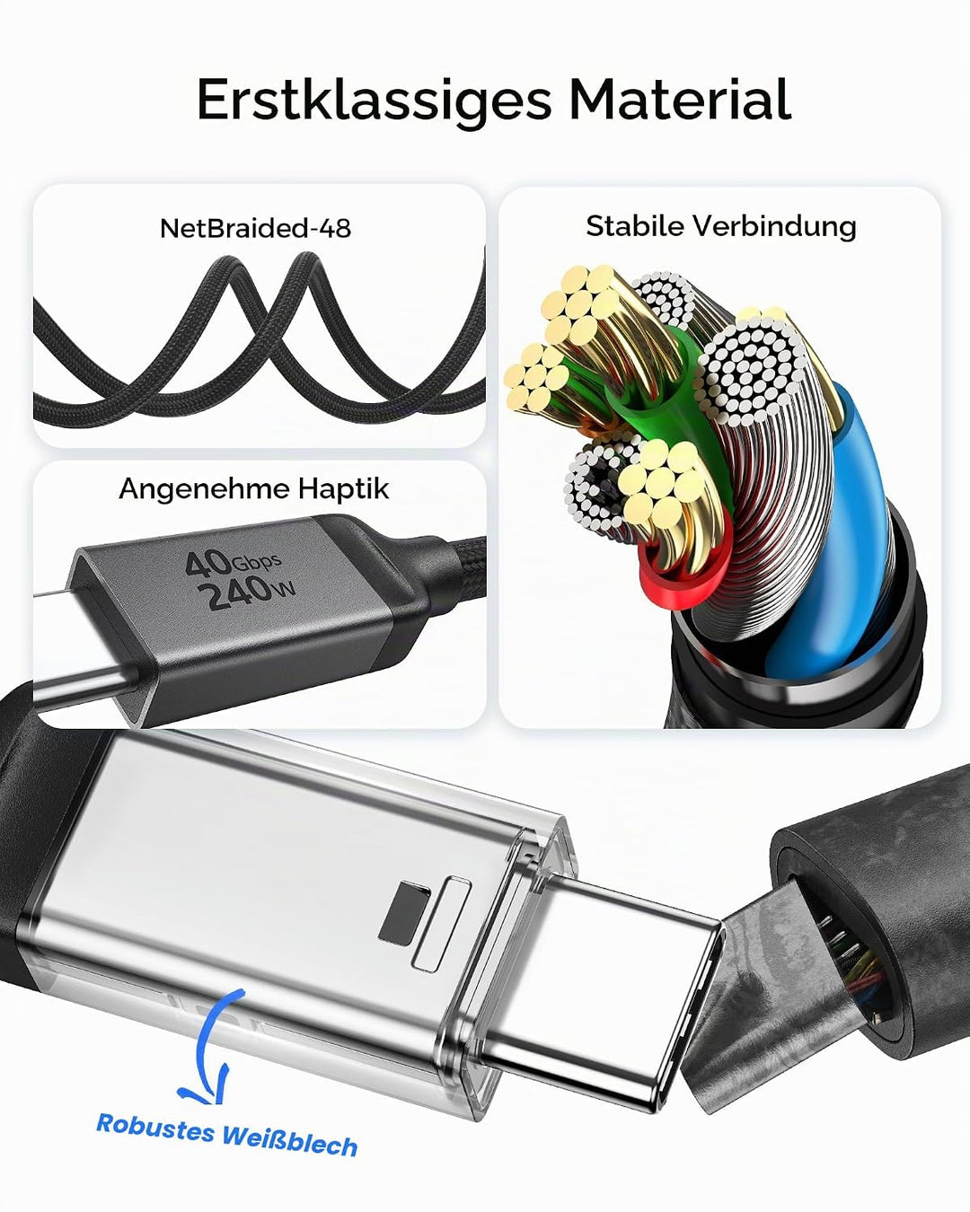 Silkland USB4 Kabel mit Thunderbolt 4 Kabel 2m, 40Gbps Datenkabel, PD3.1 240W 48V 5A Ladekabel, 8K 6